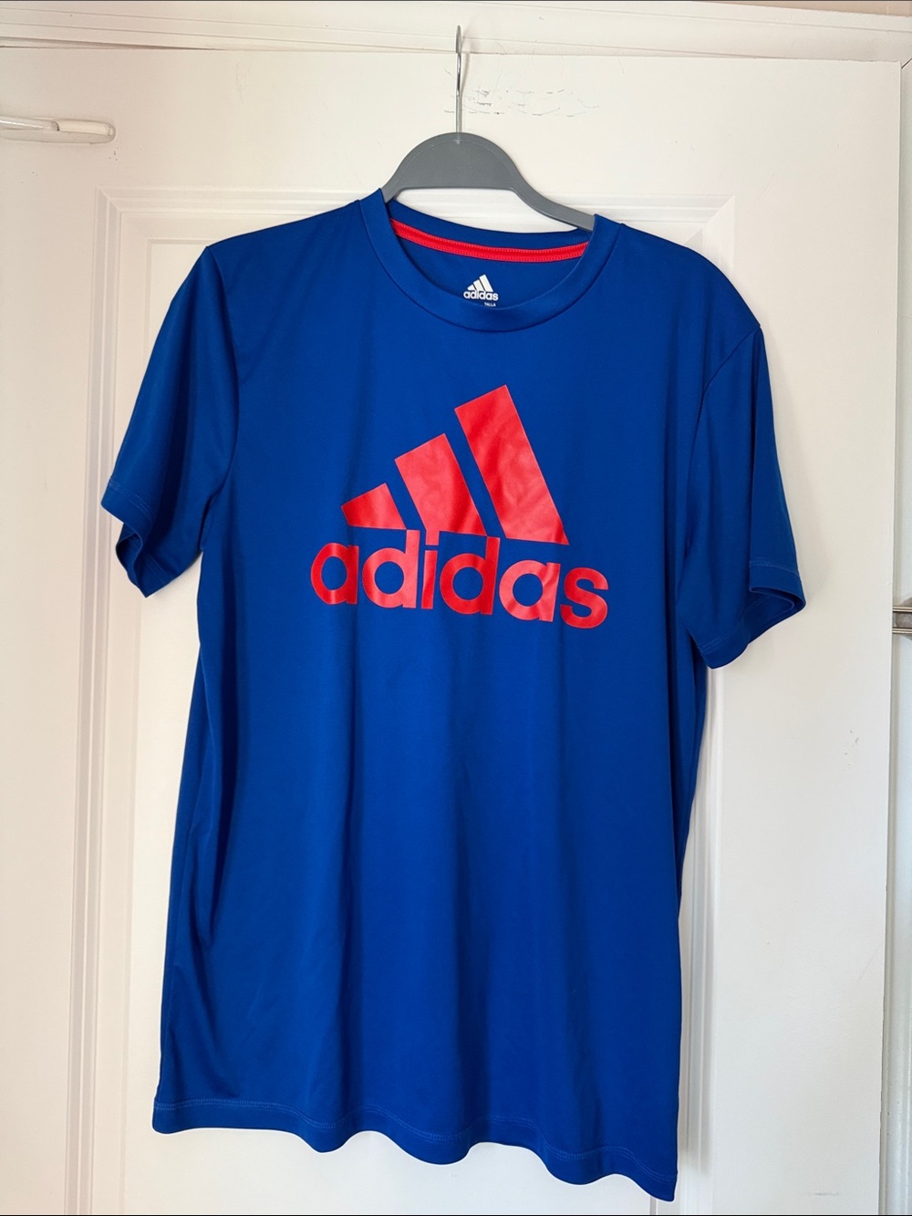 adidas Men’s Royal Blue Short Sleeve Tee with Red Logo